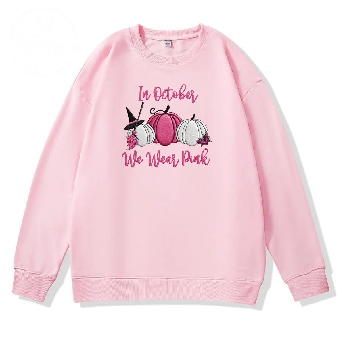 In October We Wear Pink Pattern 100% 300g CottonCrew Neck Sweatshirt