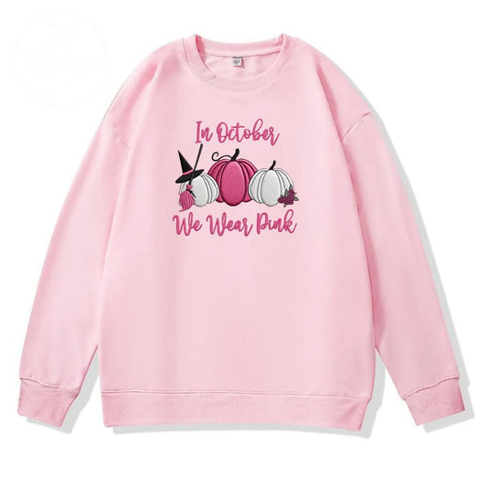 In October We Wear Pink Pattern 100% 300g CottonCrew Neck Sweatshirt