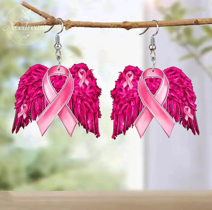 Pink Ribbon Angel Wings Earrings