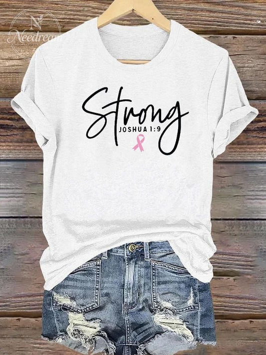 Women's Breast Cancer Awareness Pink Ribbon Print T-Shirt