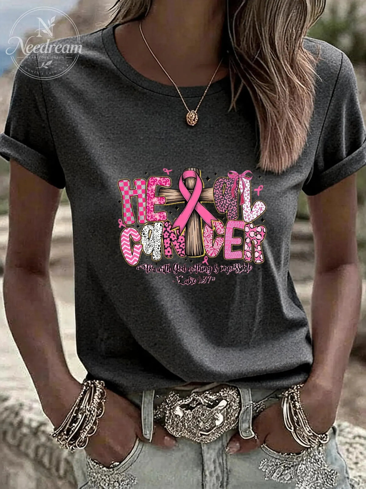 Women'S Heal Cancer Casual Round Neck T-Shirt