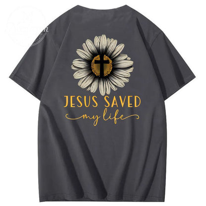 Jesus Saves My Life Pattern100% Cotton T-Shirt
