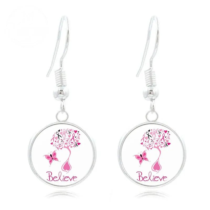 Pink Ribbon Time Gem Earrings