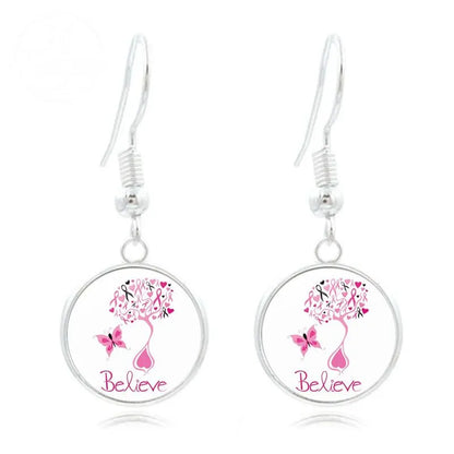 Pink Ribbon Time Gem Earrings