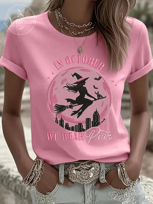 Women's In October We Wear Pink Print Crew Neck T-Shirt