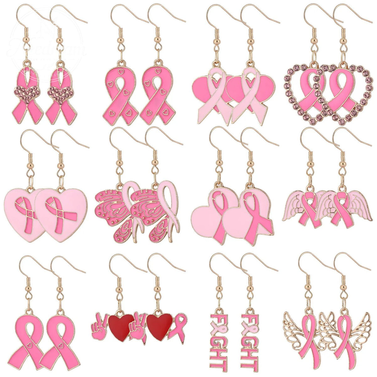 Pink Ribbon Heart Health Breast Cancer Earrings