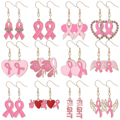 Pink Ribbon Heart Health Breast Cancer Earrings