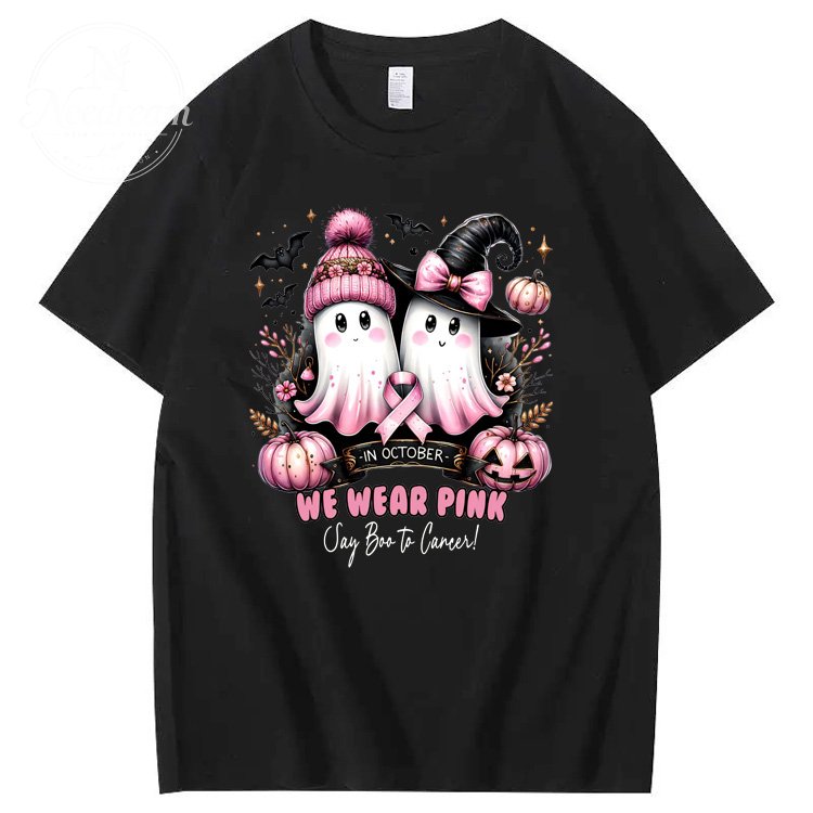 In October We Wear Pink Say Boo To Cancer Pattern100% Cotton T-Shirt