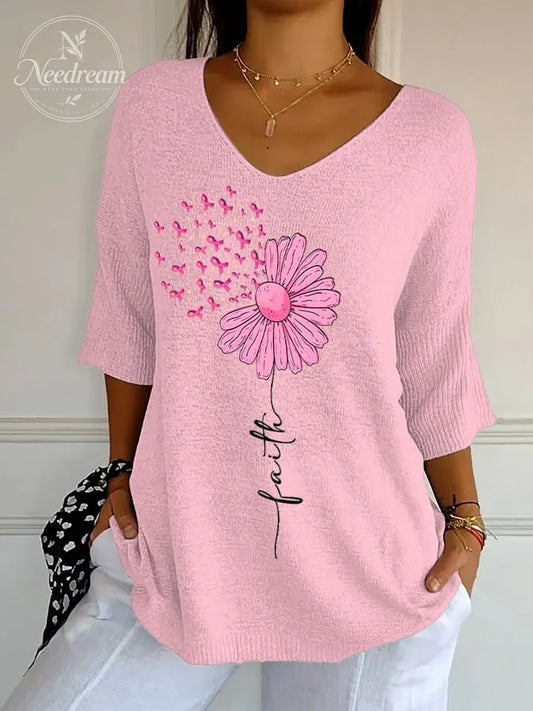 Women's Retro Floral Pink Faith Print Shirt