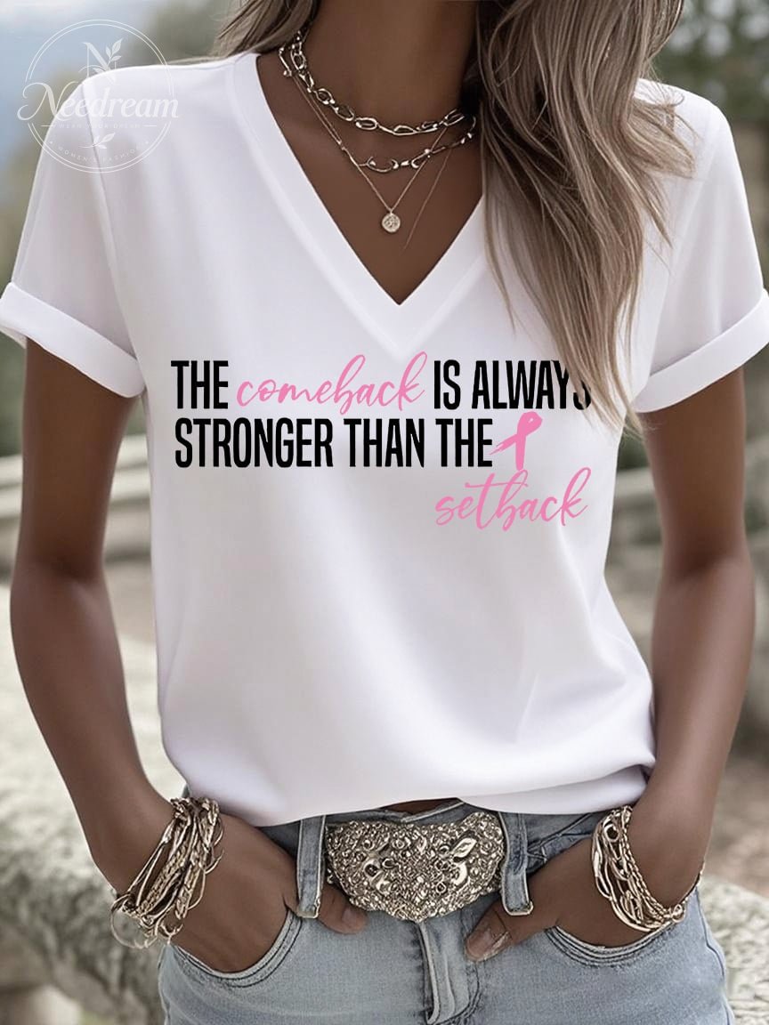 Women's Breast Cancer Awareness Print Short Sleeve T-Shirt