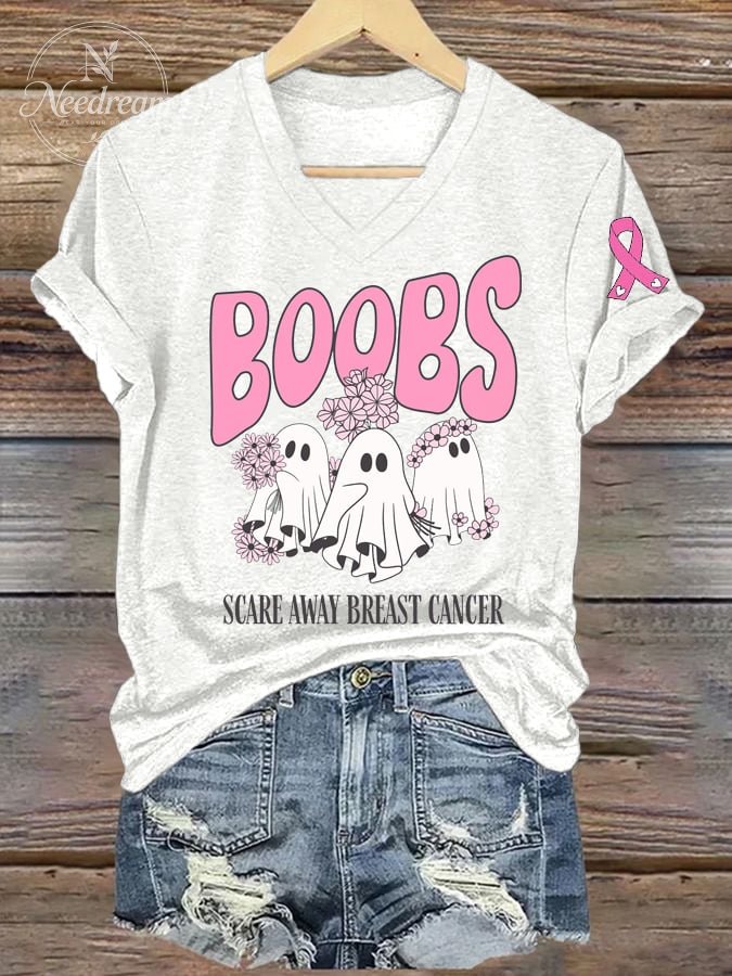 Women's Breast Cancer Awareness Print V-Neck T-Shirt
