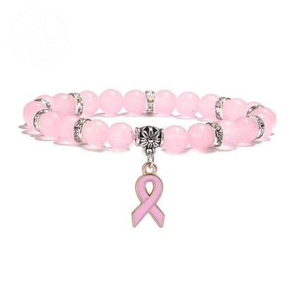 Pink Agate Cat Eye Stone Bead Heart-Shaped Bead Bracelet