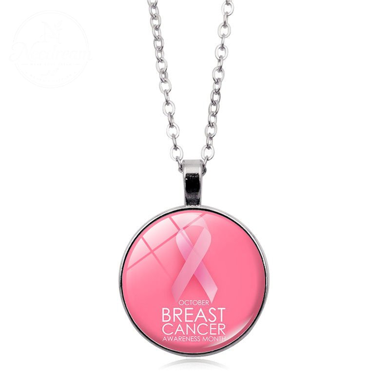 Love Women Pink Ribbon Gemstone Necklace