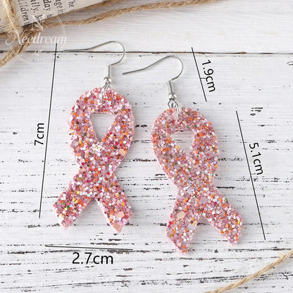 Pink Ribbon Glitter Earrings