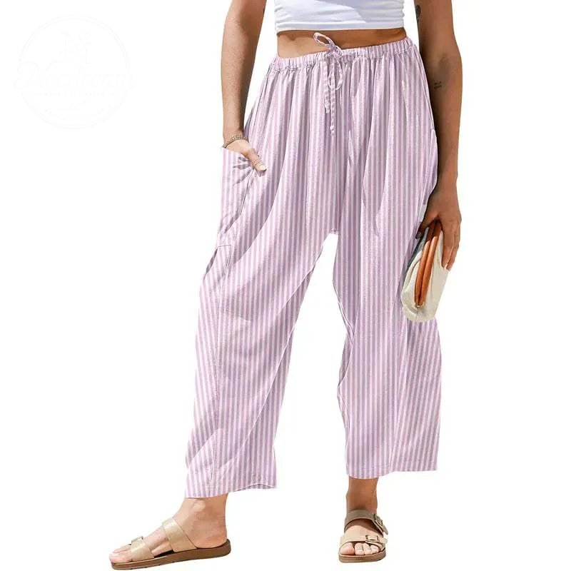 Women's Wide Leg Gingham Striped Plaid Pants