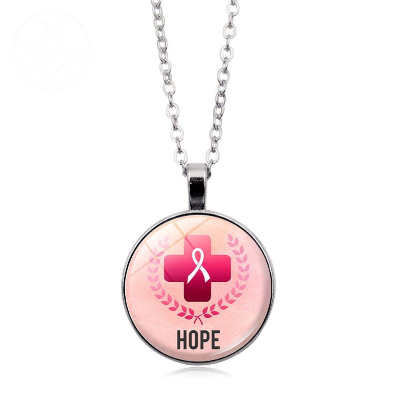 Love Women Pink Ribbon Gemstone Necklace