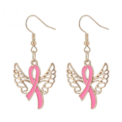 Pink Ribbon Heart Health Breast Cancer Earrings
