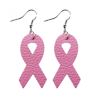 Breast Women'S Health Pink Ribbon Leather Earrings