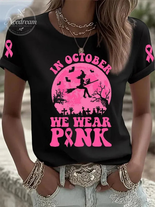 Women's In October We Wear Pink Print Casual T-Shirt