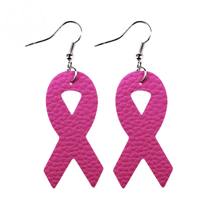 Breast Women'S Health Pink Ribbon Leather Earrings