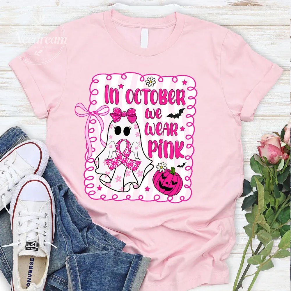 Women's In Octobrt We Wear Pink Pattern Round-Neck T-Shirt