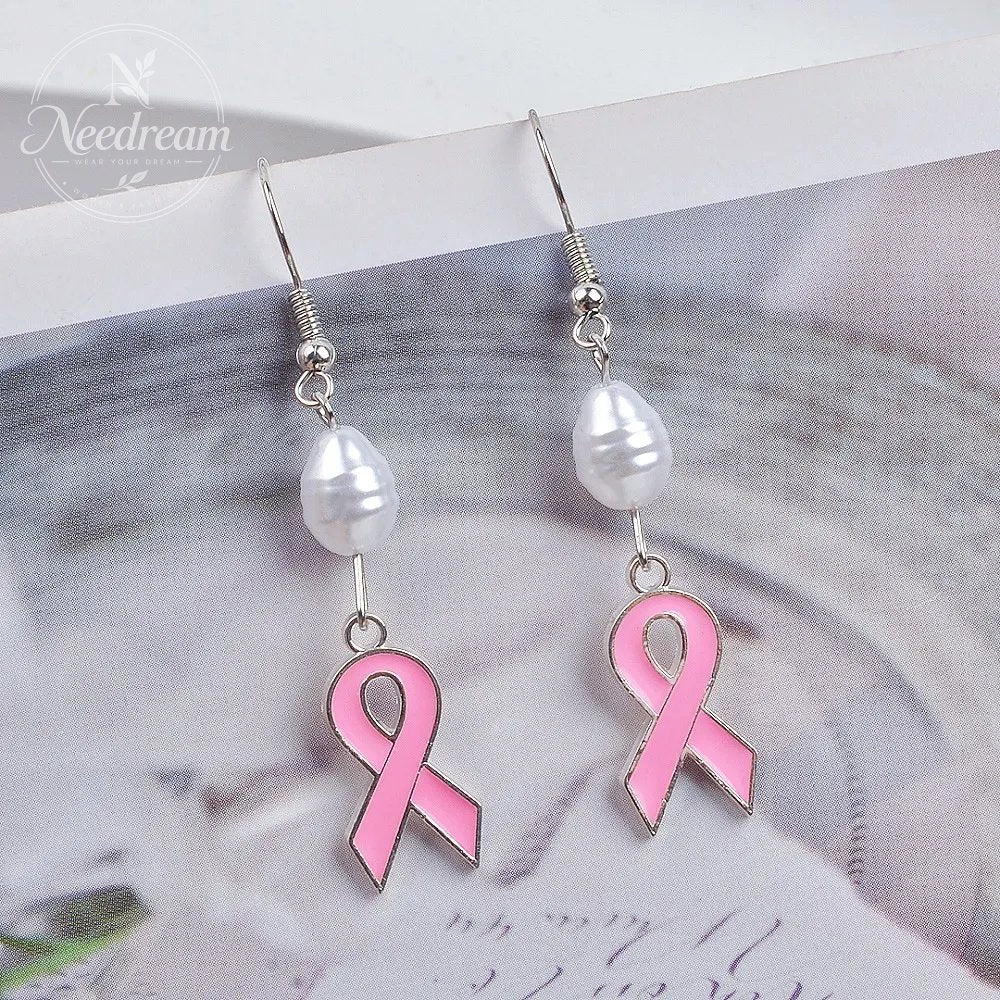 Sweet Dripping Oil Pink Ribbon Love Earrings
