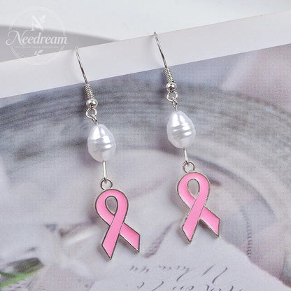 Sweet Dripping Oil Pink Ribbon Love Earrings