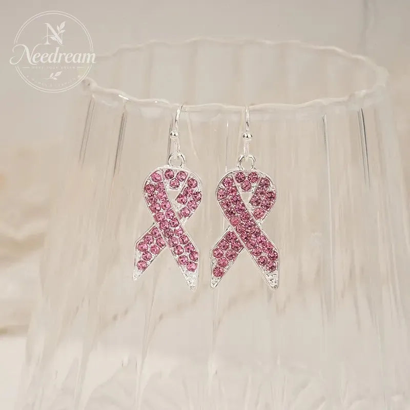 Vintage Pink Ribbon Crystal  Earrings