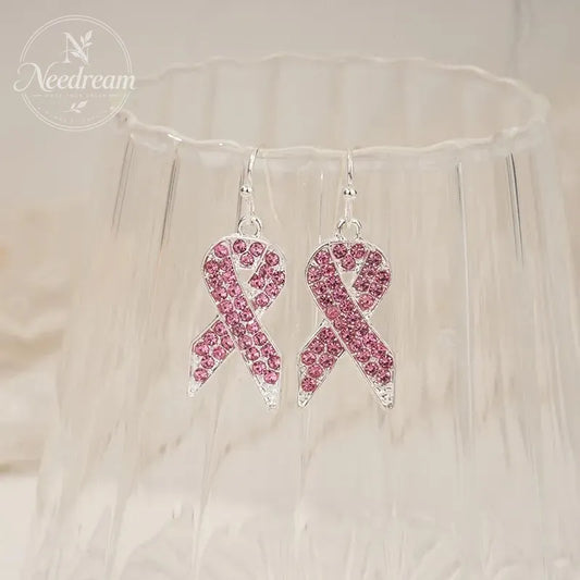 Vintage Pink Ribbon Crystal  Earrings