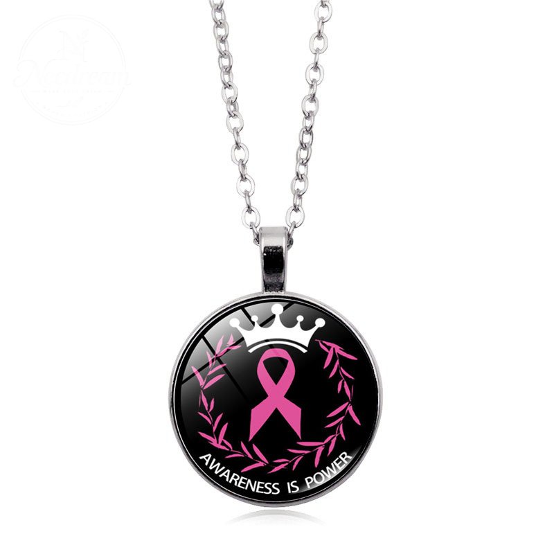 Love Women Pink Ribbon Gemstone Necklace