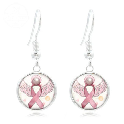 Pink Ribbon Time Gem Earrings