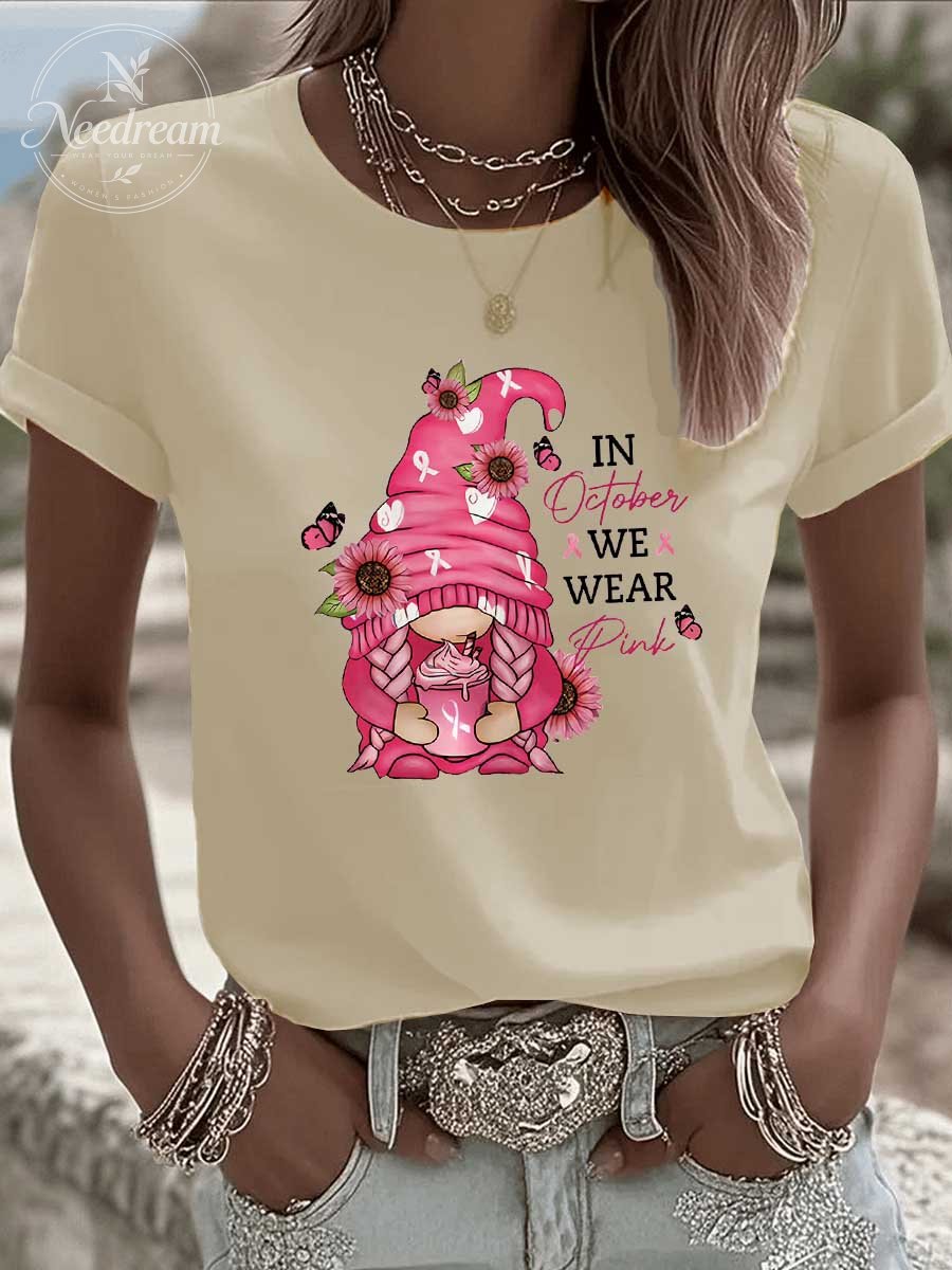 Women's In October We Wear Pink Pattern 100% Cotton  T-Shirt