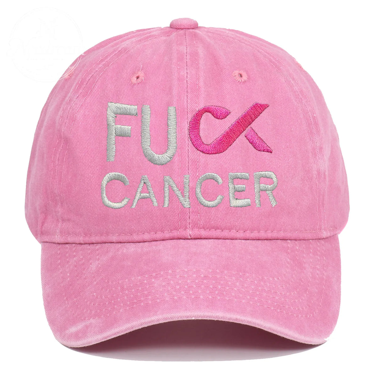 Pink October Fuck Cancer Pattern Embroidered Washed Unisex Baseball Hats