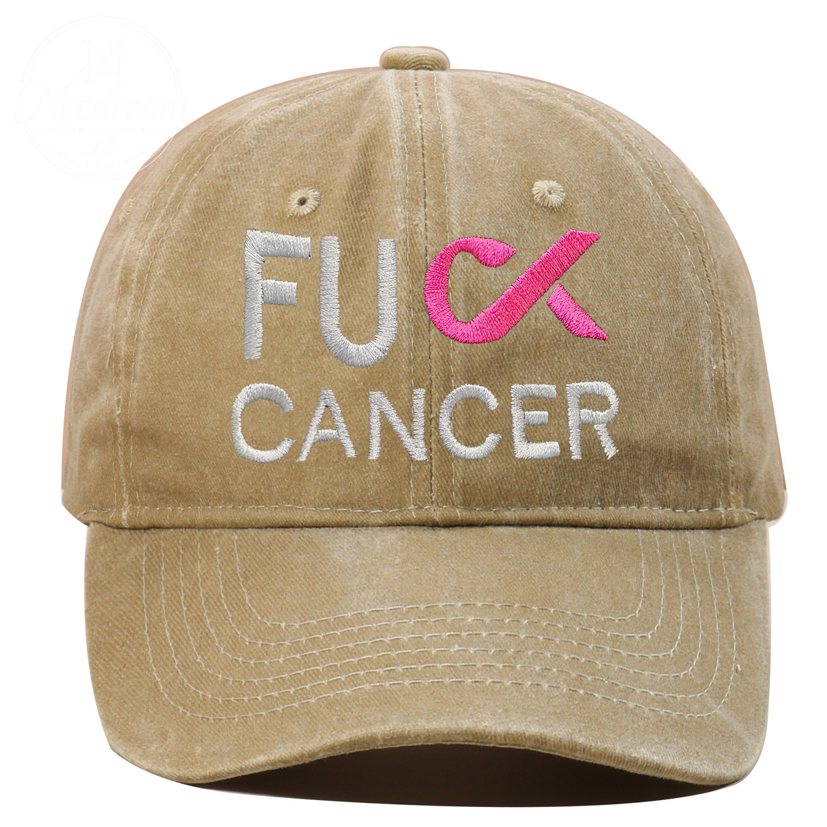 Pink October Fuck Cancer Pattern Embroidered Washed Unisex Baseball Hats