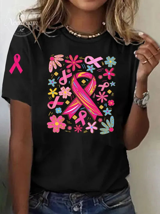 Women's Flowers and Ribbons Print Casual T-shirt