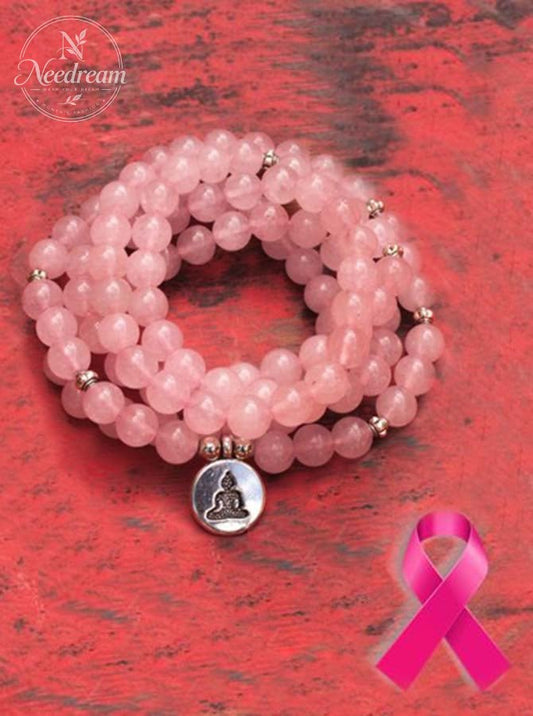 Breast Cancer Lotus Pendant Bracelet Buddha Bead Necklace