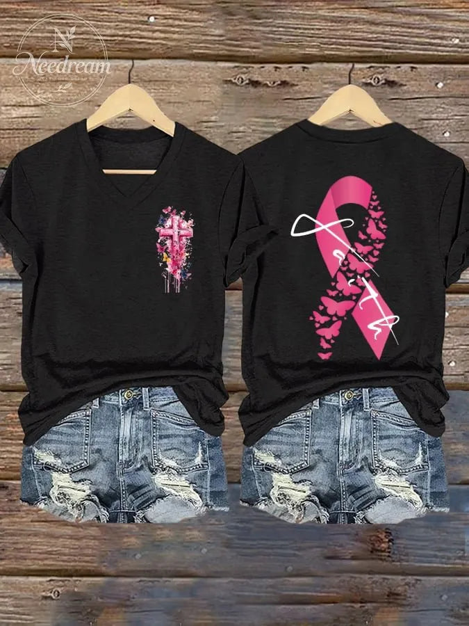 Women's Breast Cancer Printed Casual T-Shirt