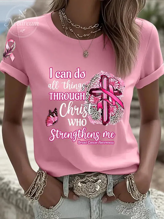 Women's Breast Cancer Awareness Printed Round Neck T-Shirt