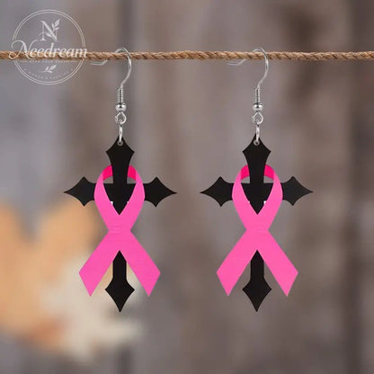 Pink Bow Cross Earrings