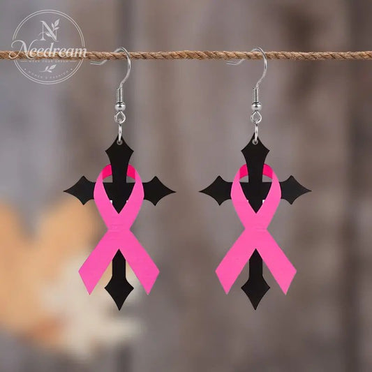 Pink Bow Cross Earrings