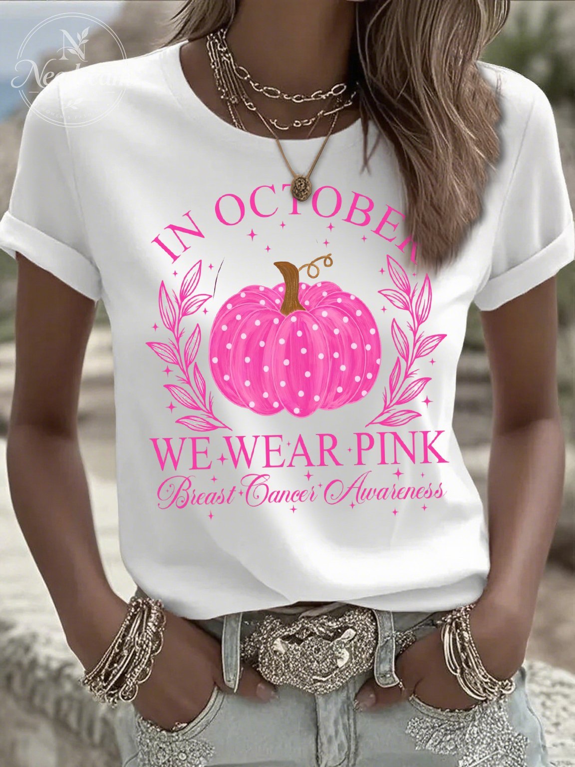 Women's Casual Pink Pumpkin T-Shirt