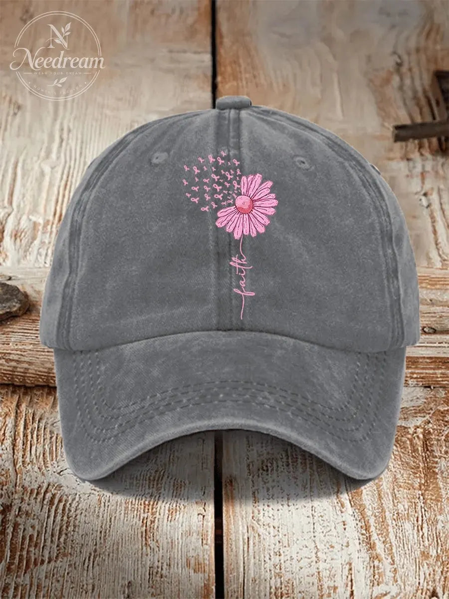 Unisex Breast Cancer Faith Print Baseball Cap