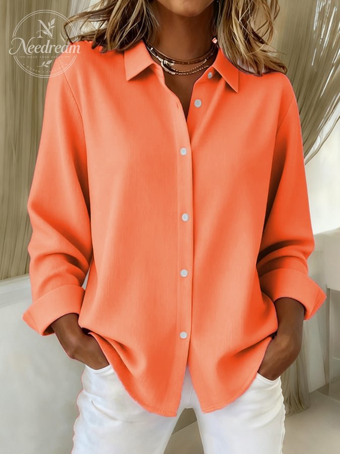 Women's Casual Autumn And Winter Cotton And Linen Multi-Color Shirt