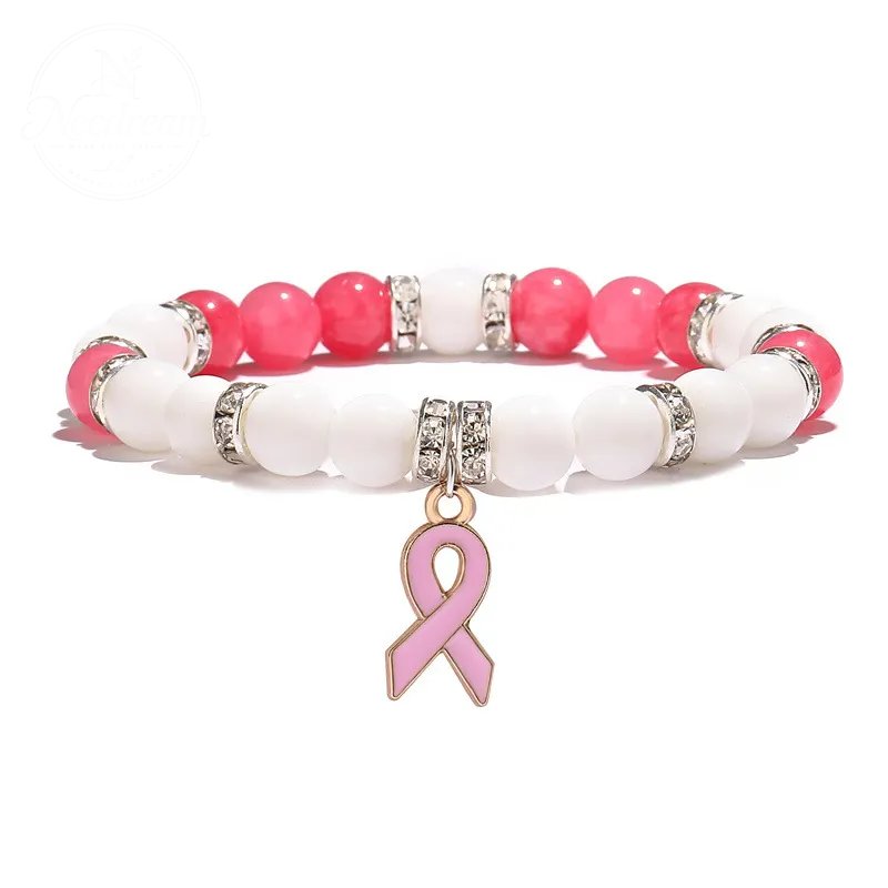 Pink Agate Cat Eye Stone Bead Heart-Shaped Bead Bracelet