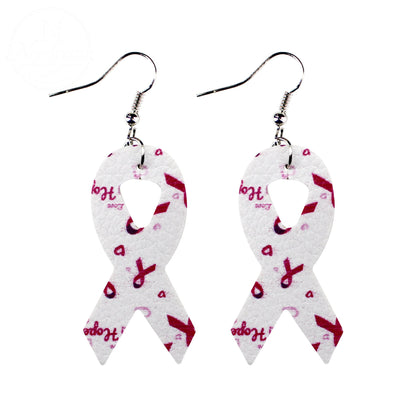 Breast Women'S Health Pink Ribbon Leather Earrings