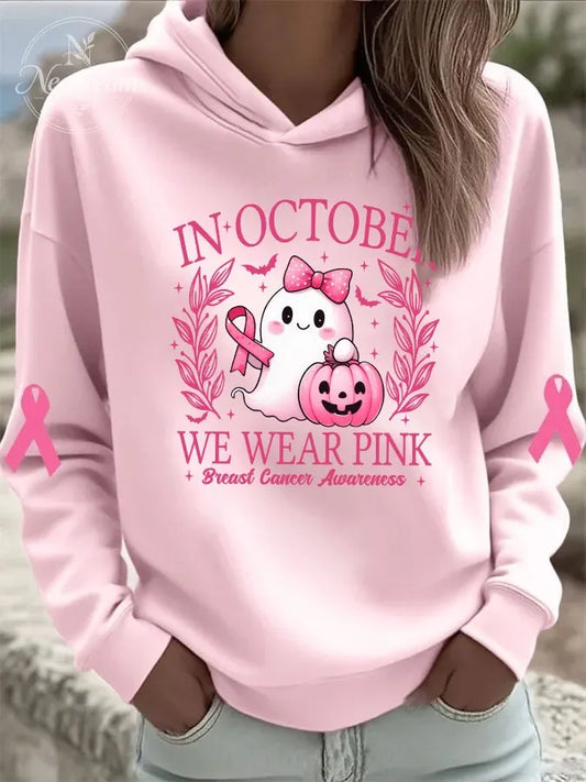 In October We Wear Pink Pattern  Print Hoodie