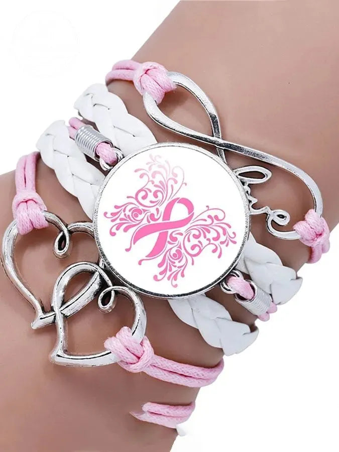 Breast Cancer Awareness Multilayer Braided Bracelet
