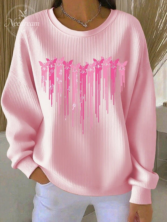 Women's Pink Print Casual Sweatshirt