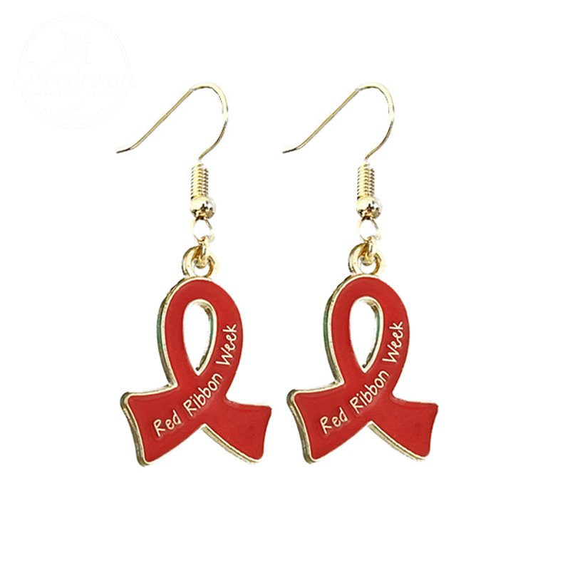 AIDS HIV Awakening Day Red Ribbon Care Activity Earrings