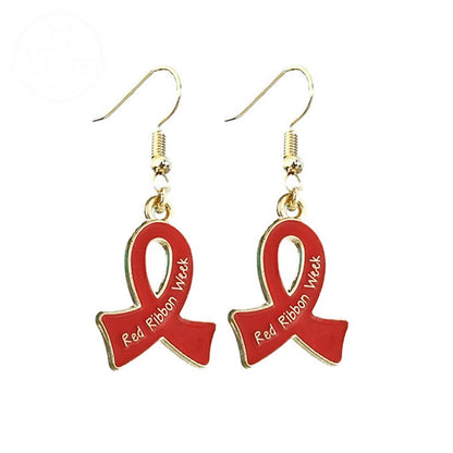 AIDS HIV Awakening Day Red Ribbon Care Activity Earrings